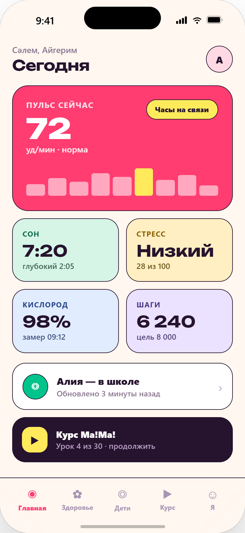 Экран здоровья в приложении Ana-Bala